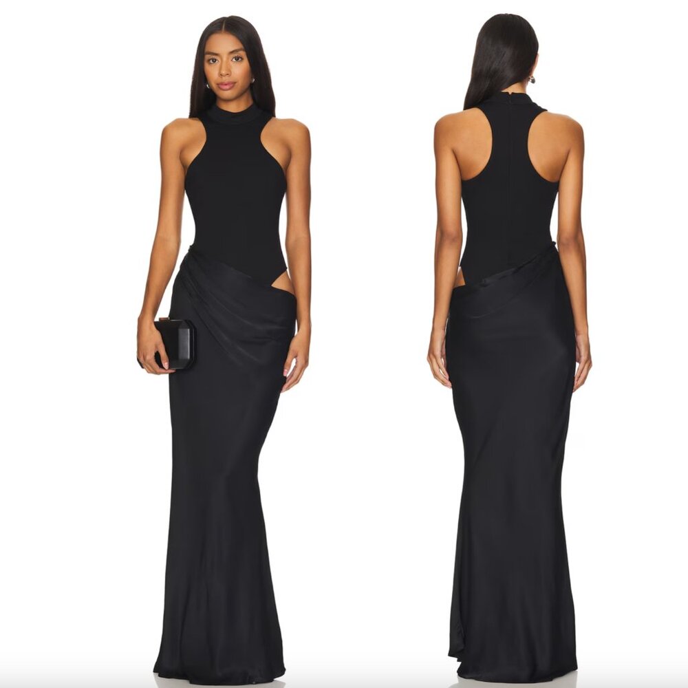 NEW Camila Coelho Estrella Maxi Dress in Black Sexy Cutout Formal Gown MEDIUM